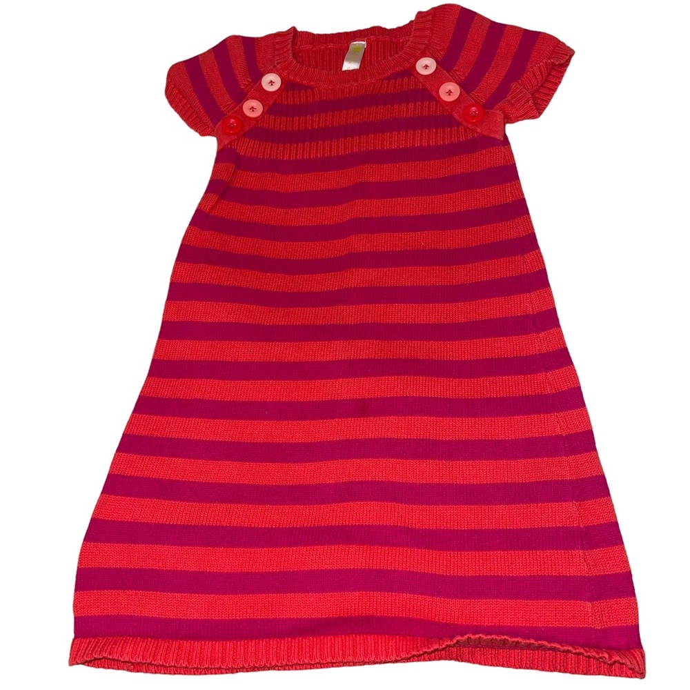 Cherokee Toddler Girl Knit Dress Short Sleeve Size 5T Pink And Orange Strip